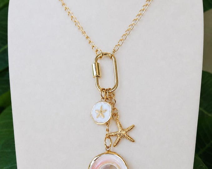 Charm Necklace Seashell Pendant Starfish Carabiner Gold Plated Beach Vibes