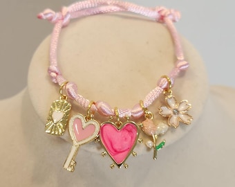 Charm Bracelet Pendant Valentines Heart Pink Sweetheart Love