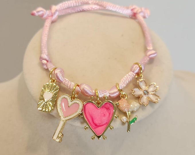 Charm Bracelet Pendant Valentines Heart Pink Sweetheart Love