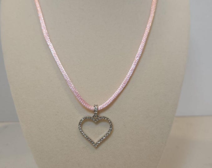 Handmade Vintage Charm Necklace Silver Heart With Faux Diamonds Stones Restored Jewelry Valentines Sweetheart