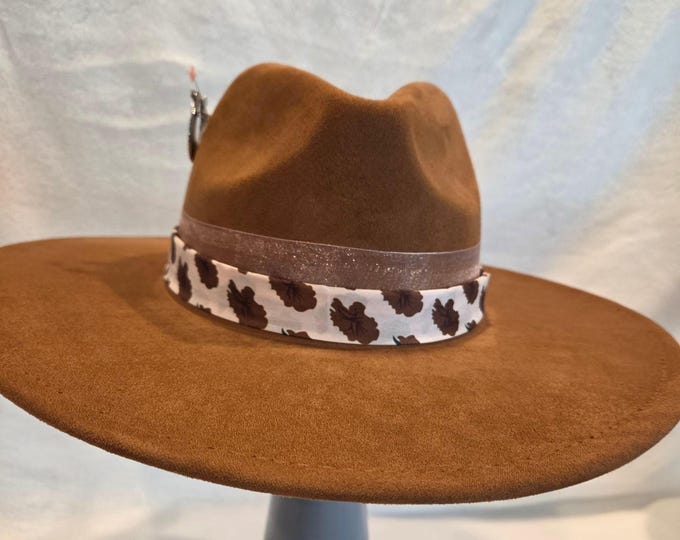Rancher Hat Carmel Silk Flower Hat Band Hat Band Cowboy Boho One Size Fits Most Vegan Suede
