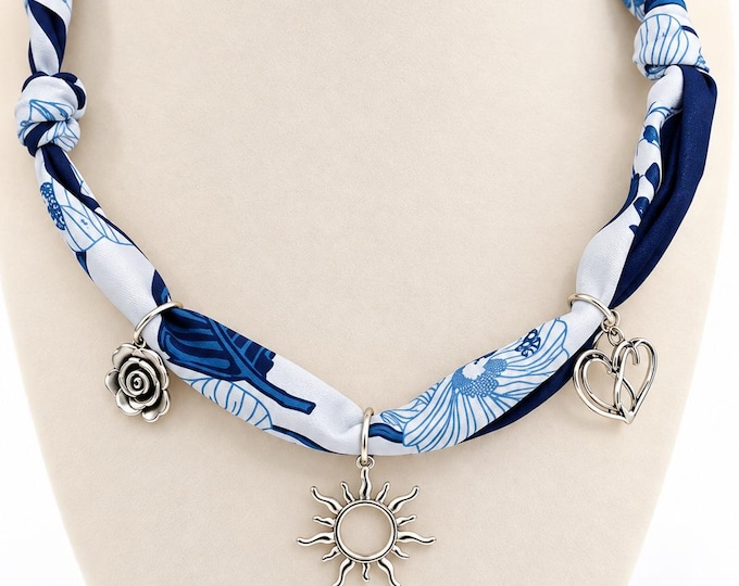 Scarf Charm Necklace Silk Boho Bandana Jewelry Handmade