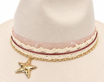 Hat Band with Charm Ribbon Western Boho Cowgirl Style