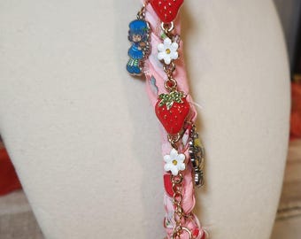 Strawberry Shortcake Key Chian Purse Charm Bandana Pink Strawberry Vintage Handmade