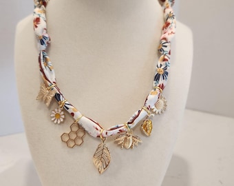 Bandana Silk Scarf Charm Necklace Custom Handmade Bee Butterfly