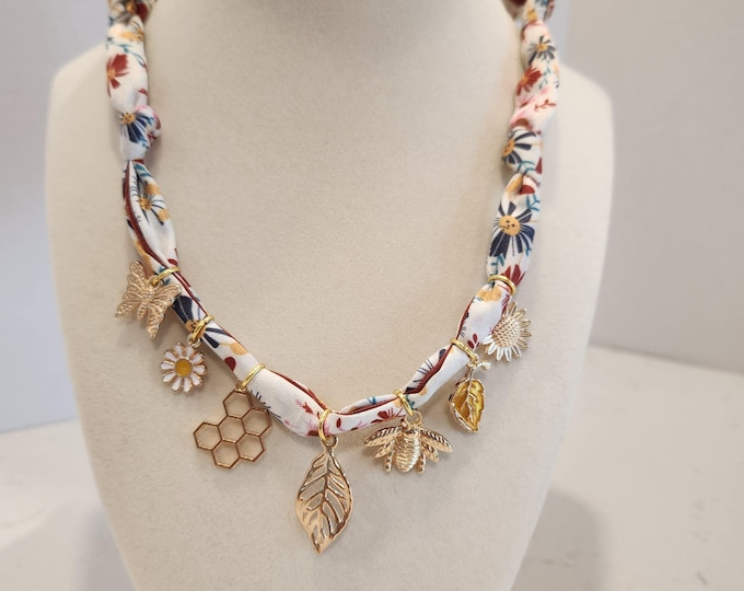 Bandana Silk Scarf Charm Necklace Custom Handmade Bee Butterfly