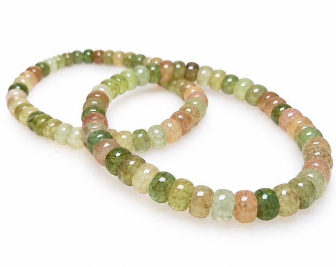 Glass Bead Stretchy Bracelet Fall Colors Greens 8mm