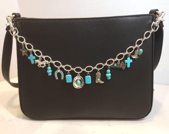 Purse charm turquoise cowgirl silver
