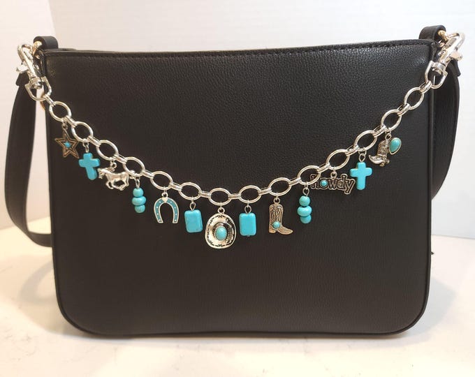 Purse charm turquoise cowgirl silver