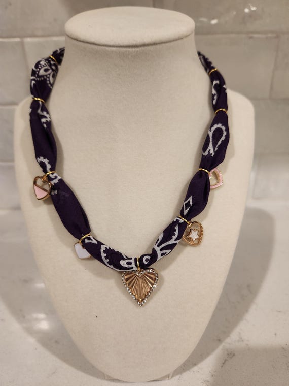 Scarf Charm Necklace Silk Boho Bandana Jewelry Handmade  display picture 1