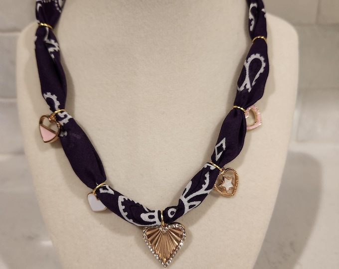 Bandana Charm Necklace Purple Heart