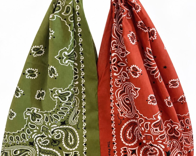 Knotted Bandana Hobo Bag: Two-Tone Paisley Tote (Olive Green & Burnt Orange)
