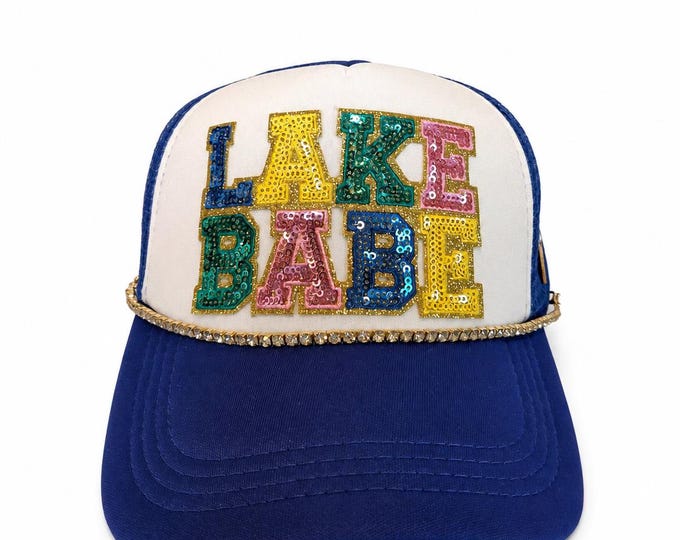 Lake Babe Sequin Letters Howdy Honey Pin Pink Heart Trucker Hat Blue Bling Faux Diamonds Snap Back