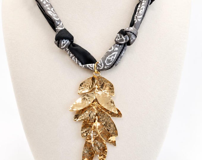 Scarf Charm Necklace Bandana Jewelry Handmade Gold Leaf Pendant Necklace