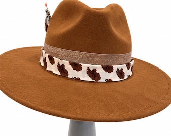Rancher Hat Carmel Silk Flower Hat Band Hat Band Cowboy Boho One Size Fits Most Vegan Suede