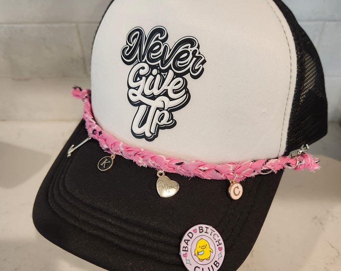 Trucker Hat Never Give Up Black Can Be Customized