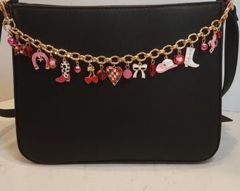 Purse charm western cowgirl pink, red