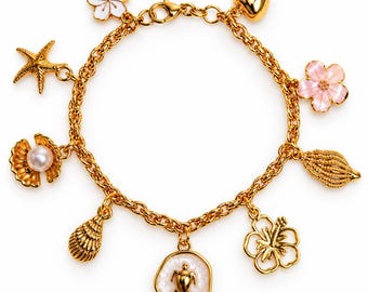 Charm Bracelet: Beach Mom Beach Vibes Turtle Starfish Salt Sand