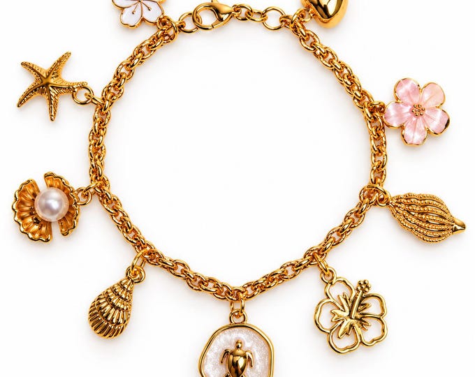 Charm Bracelet: Beach Mom Beach Vibes Turtle Starfish Salt Sand