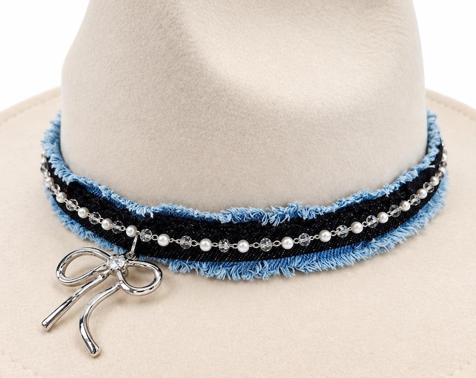 Hat Band with Charm Peral Bead Chain Western Boho Cowgirl Style