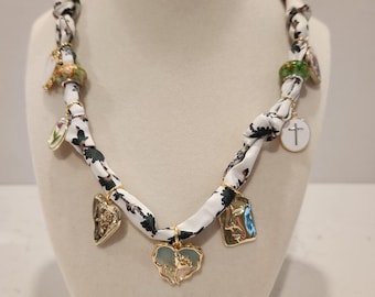 Bandana Silk Scarf Charm Necklace Custom Handmade