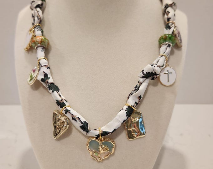 Bandana Silk Scarf Charm Necklace Custom Handmade