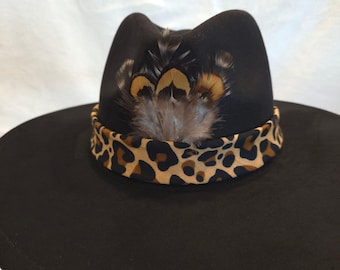 Rancher Hat Black Cheetah Hat Band Hat Band Cowboy Boho One Size Fits Most Vegan Suede