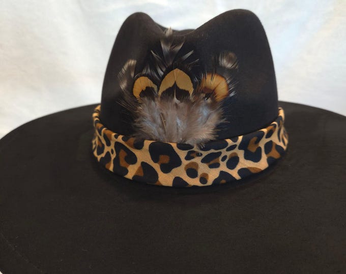 Rancher Hat Black Cheetah Hat Band Hat Band Cowboy Boho One Size Fits Most Vegan Suede