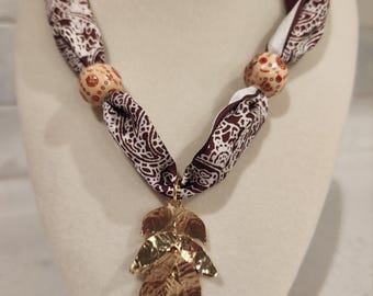 Scarf charm necklace silk bandana charm necklace boho necklace