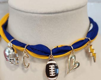 Charm Bracelet Game Day Blue Gold Chargers Bandana Football Customizable