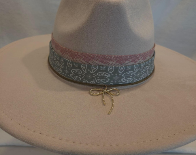 Rancher Hat Cream Hat Lace Pendant Bow Band Cowboy Boho One Size Fits Most Vegan Suede
