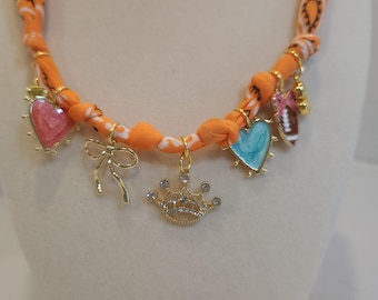 Bandana Scarf Charm Necklace Life of a Showgirl Swifties Taylor Swift Loasg Orange Turquoise Hearts Football