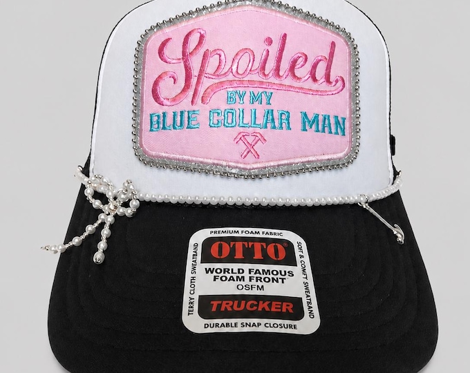 Trucker Hat Blue Collar Spoiled Hammer Heart Black Snap Back Available in other Colors