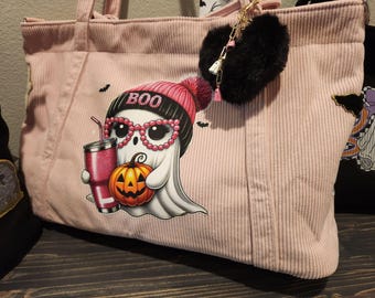 Halloween Tote Bag Pink Boo Bag Purse Charm Corduroy Spooky Hocus Pocus