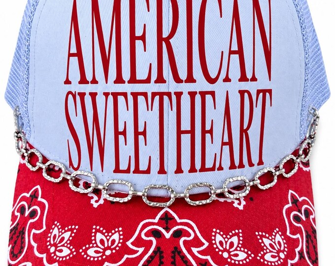 American Honey I Ponytail Hat l Red Bandana Style Trucker Hat