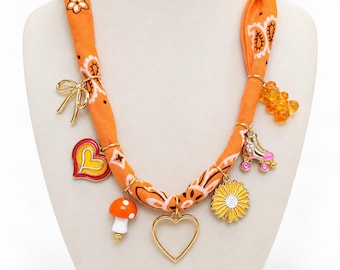 Scarf Charm Necklace Gummy Bear Roller Skate Mushroom Daisy Bandana Jewelry