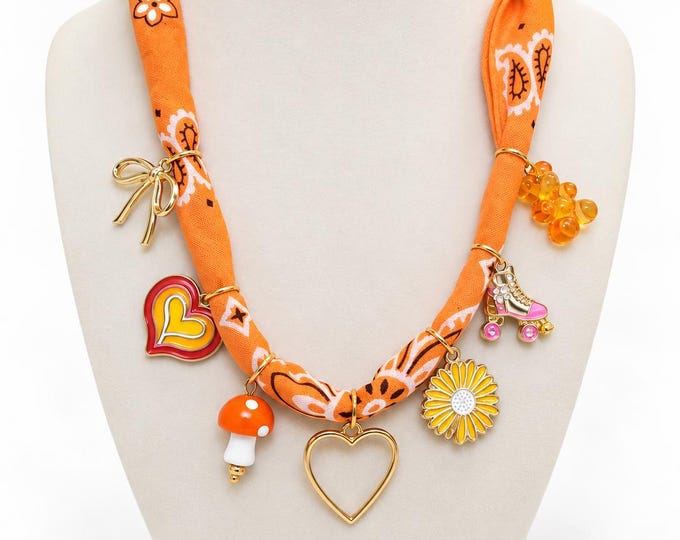 Scarf Charm Necklace Gummy Bear Roller Skate Mushroom Daisy Bandana Jewelry