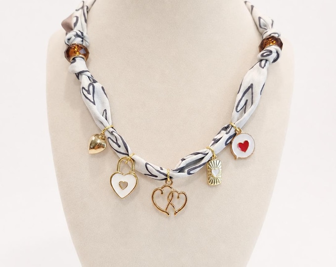 Scarf Charm Necklace Boho Hearts Custom Handmade Bandana Jewelry