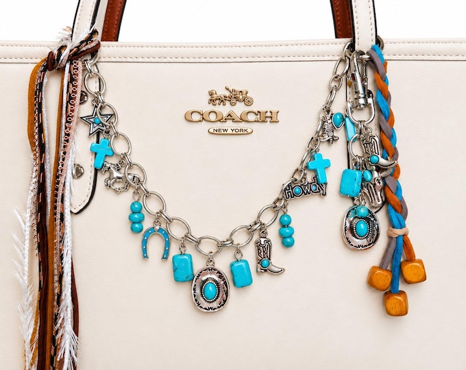 Western Boho Style Purse Charm 3-Piece Turquoise Silvery Cowgirl