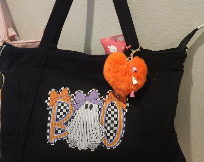 Halloween Tote Bag Black Boo Bag Purse Charm Corduroy Spooky Hocus Pocus