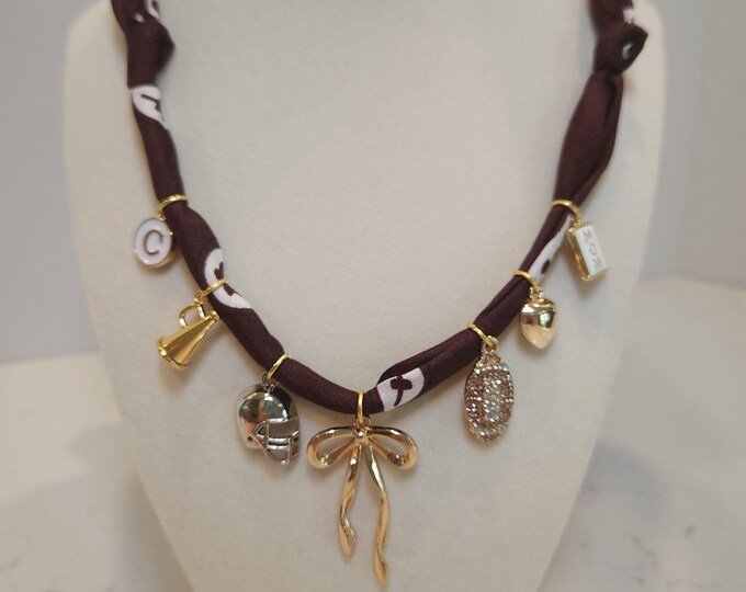 Bandana Charm Necklace Brown Game Day Football