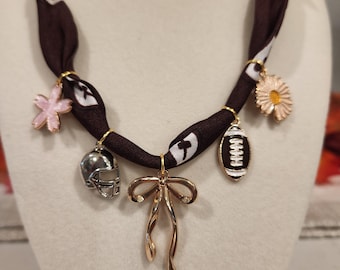 Bandana Charm Necklace Brown Game Day Football