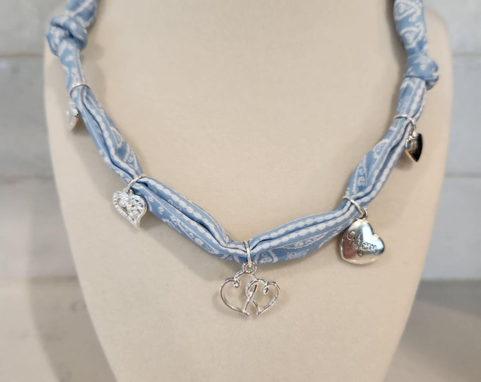 Bandana Necklace Blue Hearts