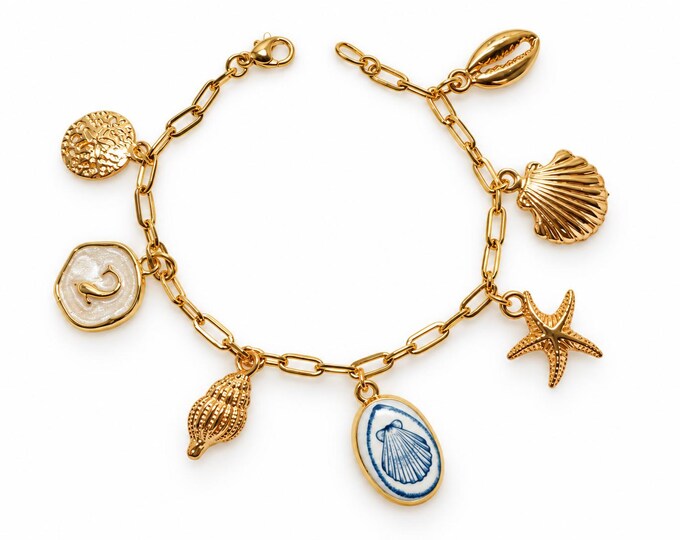 Charm Bracelet: Beach Vibes Starfish Seashell Gift For Mom Paperclip Chain