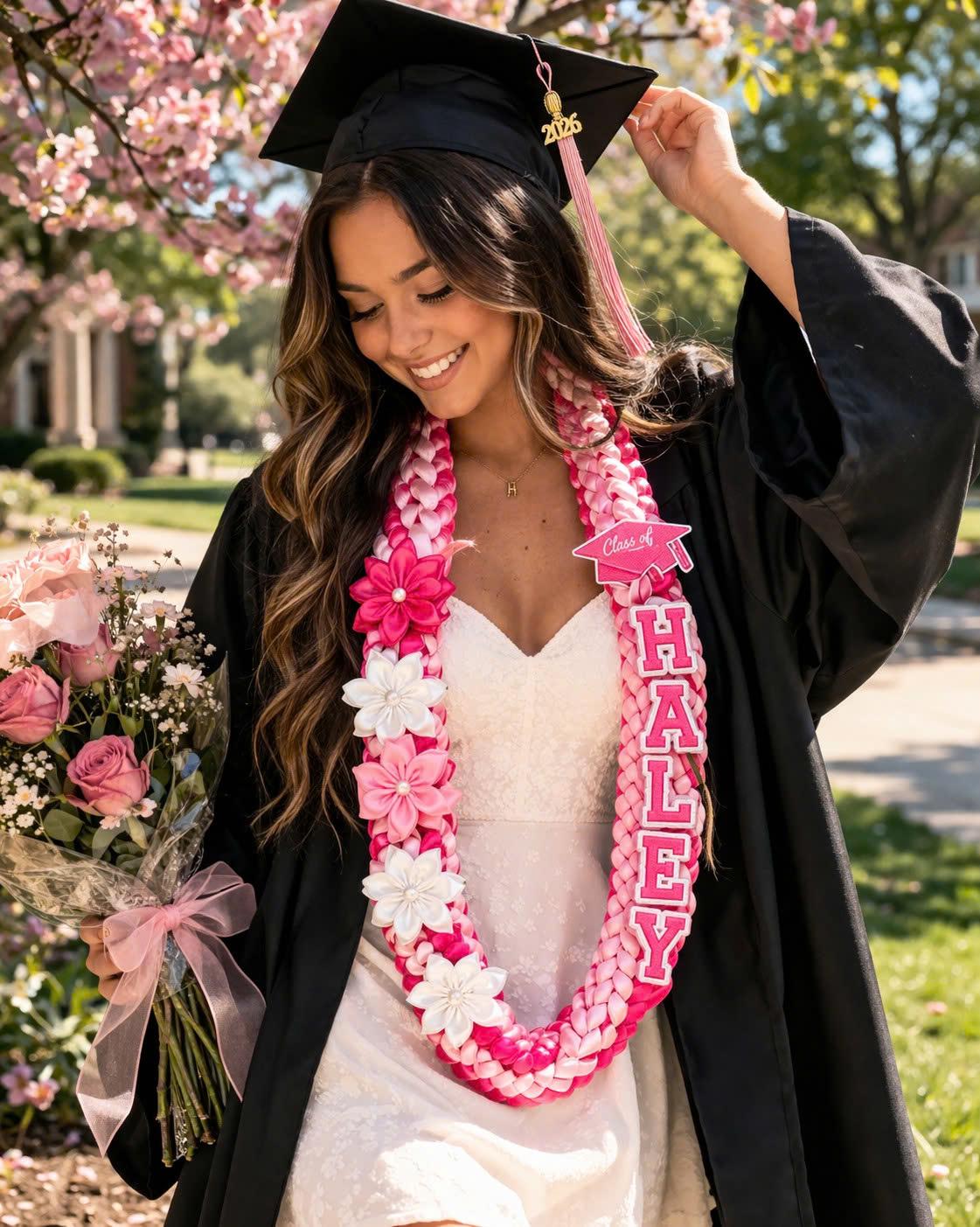 Pink Floral Graduation Lei Necklace with Celebration Medals Amazon.com: Yansanido 4 Pcs Pink Hawaiian Leis for  main image 4