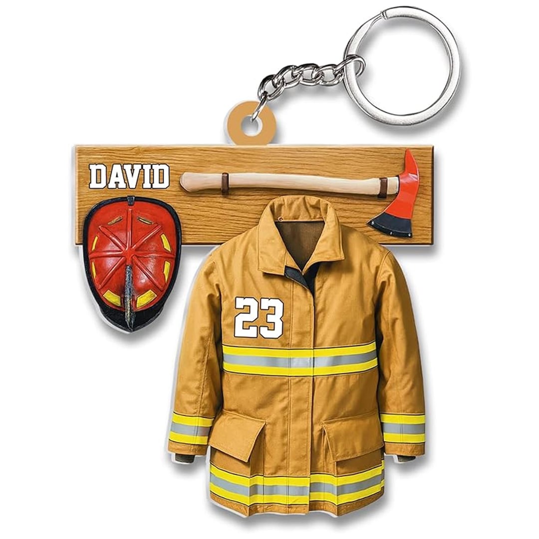 Personalized Firefighter Acrylic Keychain, Custom Name & Number, Car ...
