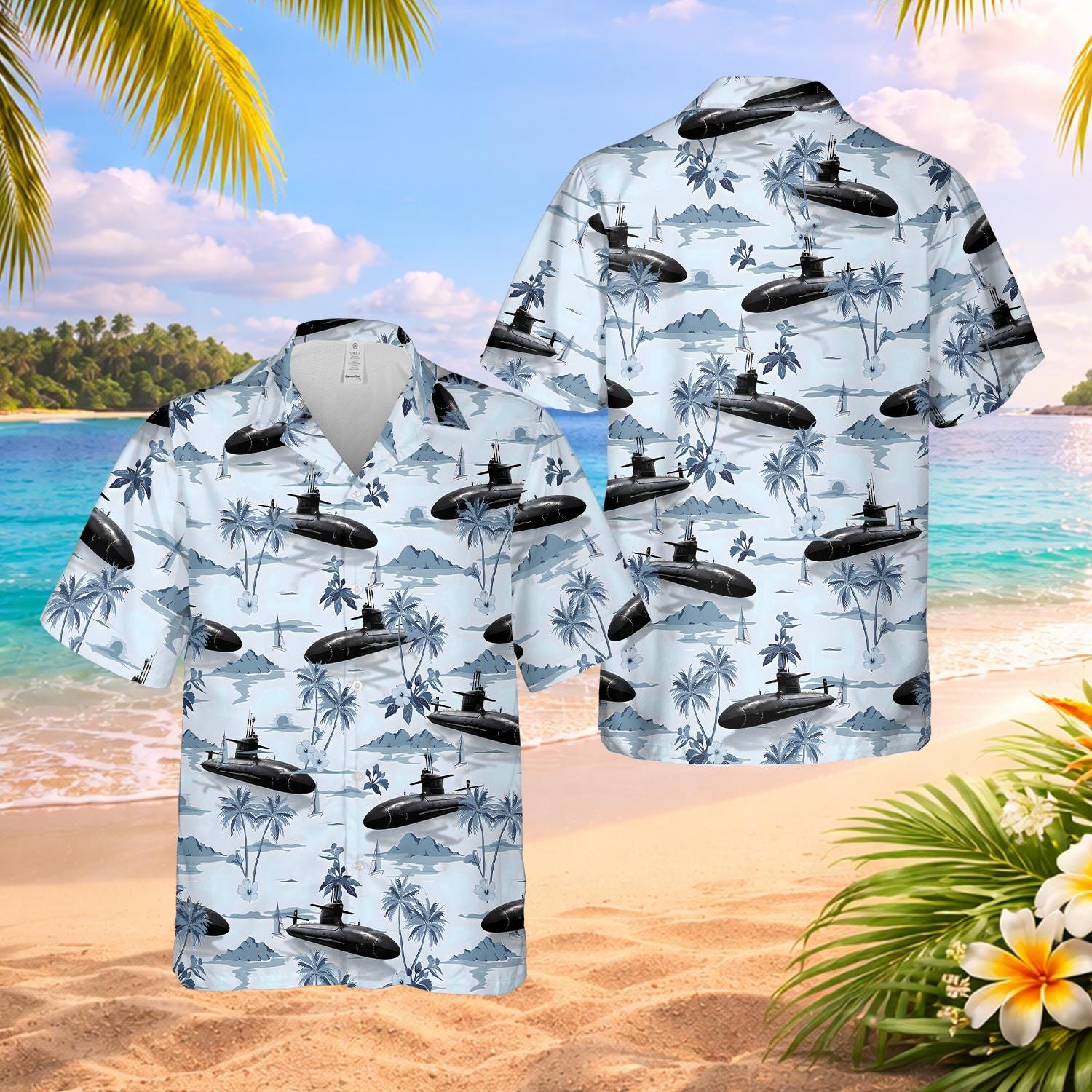 Discover Submarine Hawaiian Shirt, Military Ocean Aloha Shirt, Tropical Beach Summer Vacation Gift for Dad or Husband