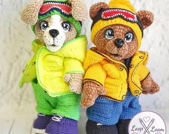 Crochet Puppy and Teddy Bear Pattern, Winter Animal Amigurumi Duo (PDF Digital Download)