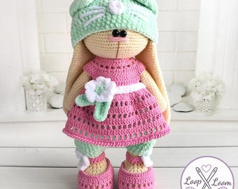 Crochet Bunny Outfit Pattern: Mint Ears, Dress, Boots (PDF Download for 32cm Doll)