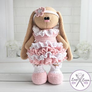 Crochet Marshmallow  Bunny Outfit Pattern PDF: Ruffle Dress, Pants, Boots, Headband (Digital Download)